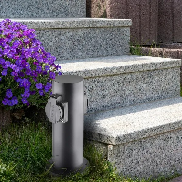 Solight PG10B kültéri 2 aljzatos, 230V, IP44, fekete, kerek oszlop