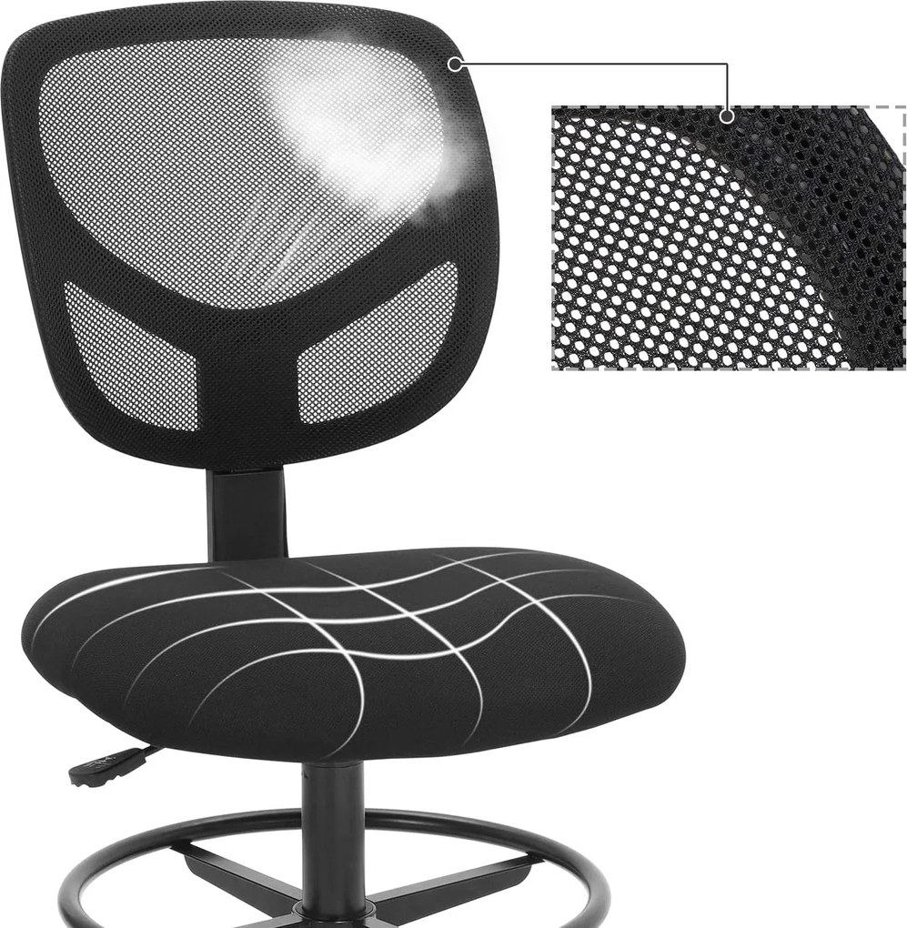 Hálós irodai szék, forgó szék ülésmagasság 55-75 cm, fekete