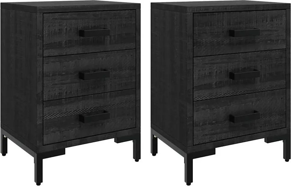 vidaXL 2 db fekete tömör fenyőfa éjjeliszekrény 40x30x55 cm