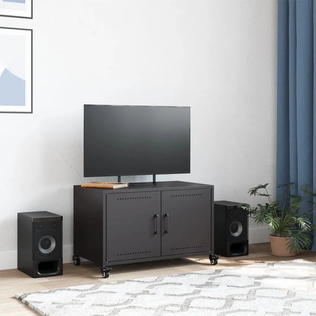 fekete acél TV-szekrény 68 x 39 x 43,5 cm