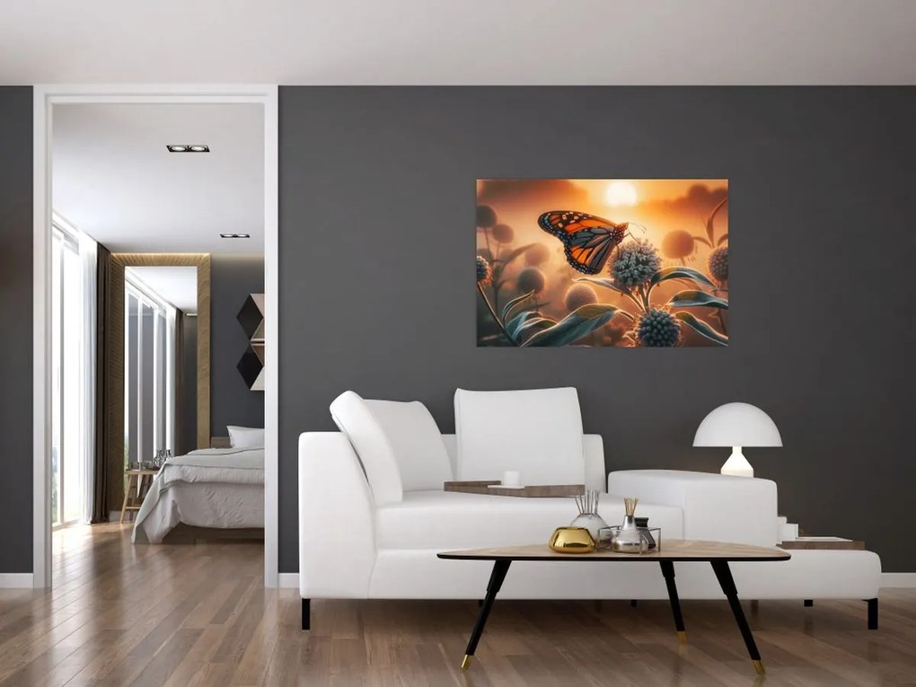 Kép – Pillangó a lenyugvó napban (90x60 cm)