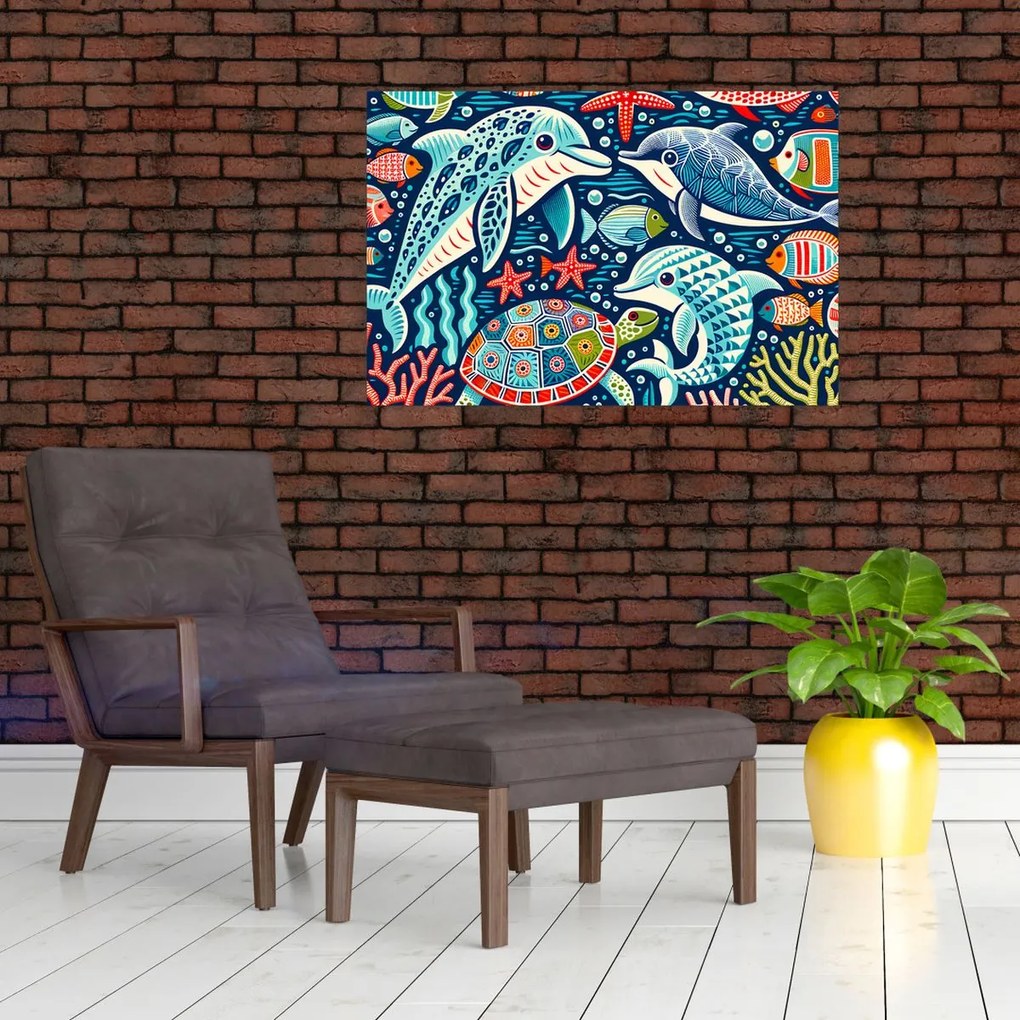 Kép – Rajzolt vízi állatok (90x60 cm)