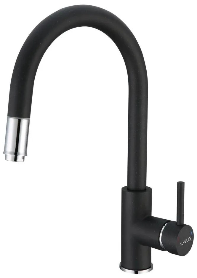 ALVEUS 1129022 - Mosogatócsap kihúzható permetezővel DELOS 38 cm gránit/fekete