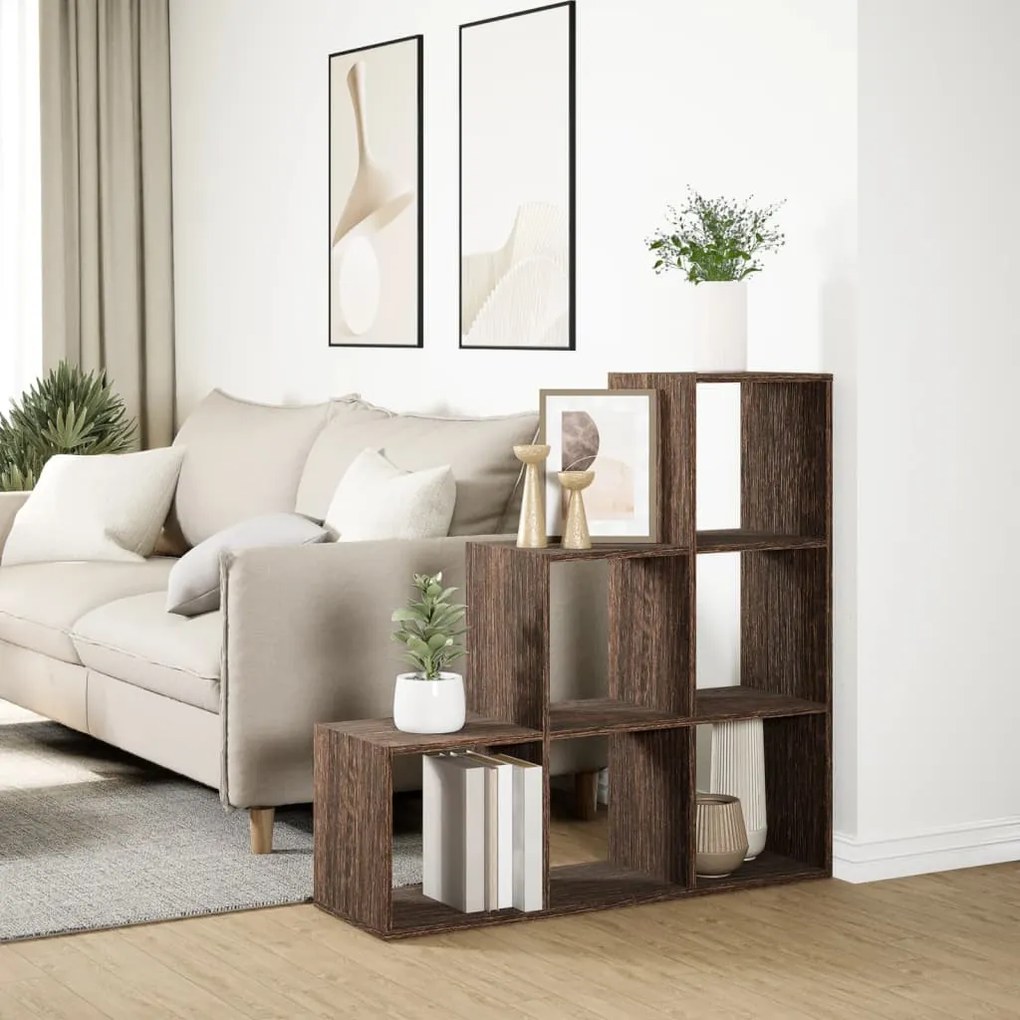 3 szintes barna tölgy fa térelválasztó könyvespolc 99x29x99 cm