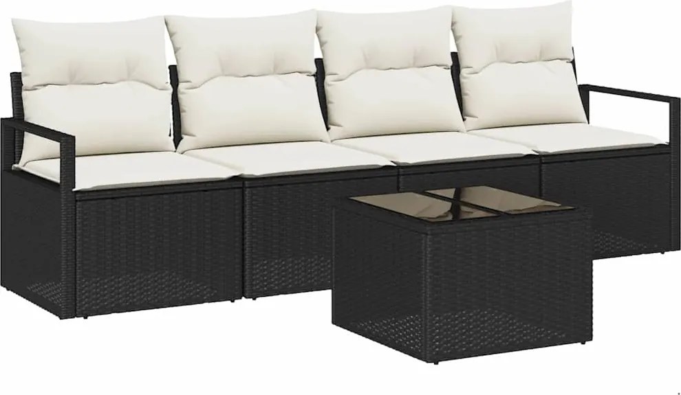 vidaXL Kanapé Szett 5 pcs Fekete és Krém polirattan