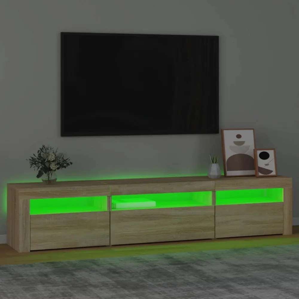 sonoma tölgy színű TV-szekrény LED-lámpákkal 195x35x40 cm