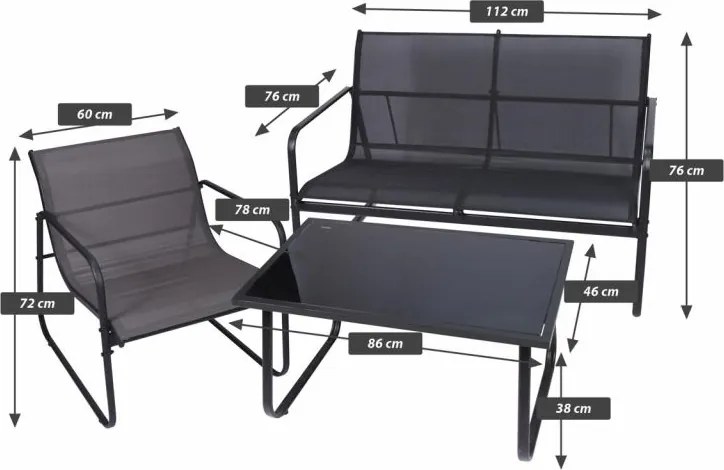 Kerti 4 részes szett Astoria acél szerkezet szürke