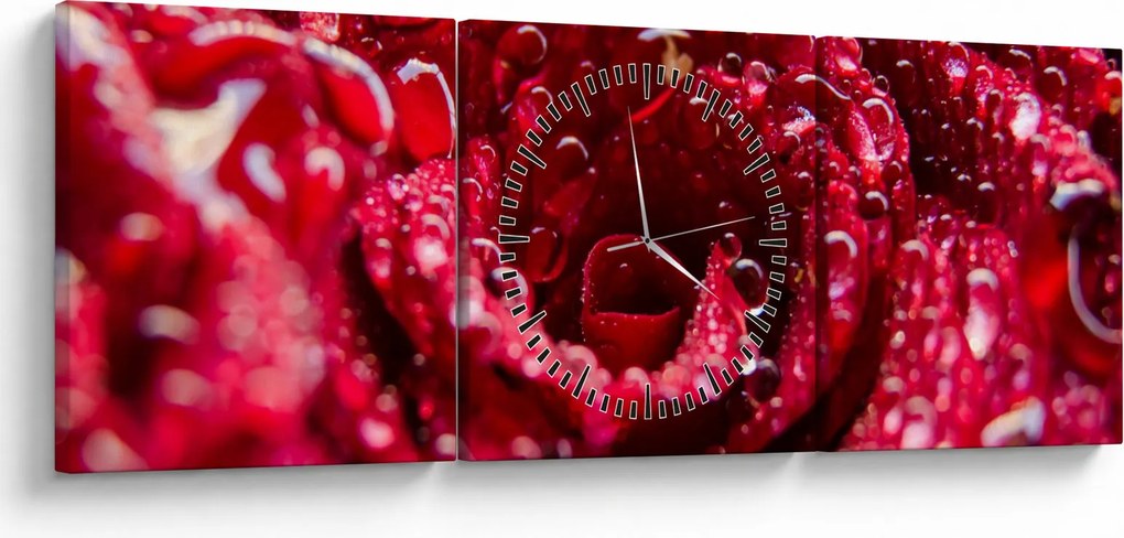 Vörös rózsa virágzata képe (órával) (90x30 cm)