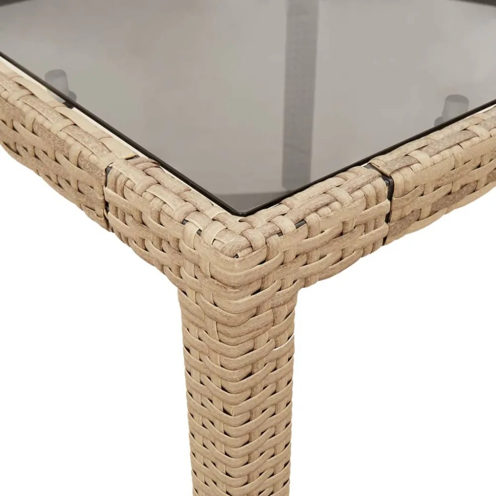 bézs polyrattan üveglapos kerti asztal 150 x 90 x 75 cm