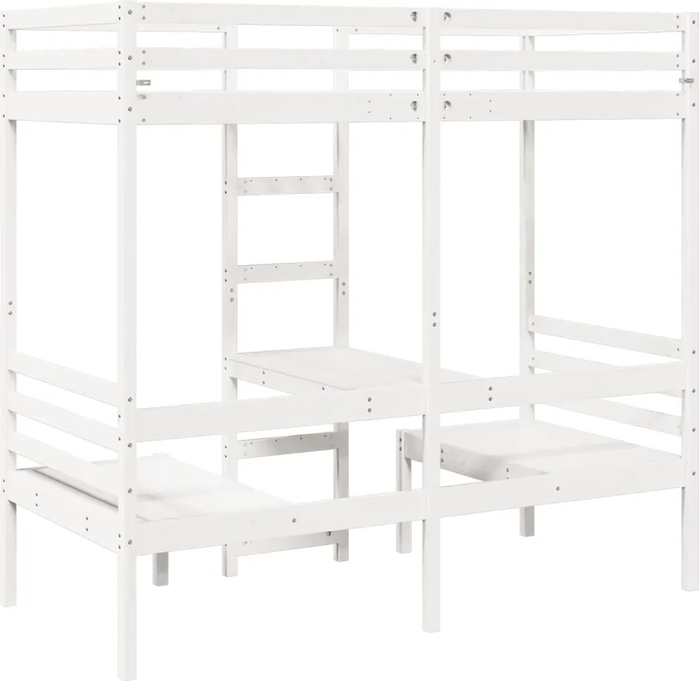 vidaXL fehér fenyő galériaágy-keret asztallal és székekkel 90 x 200 cm