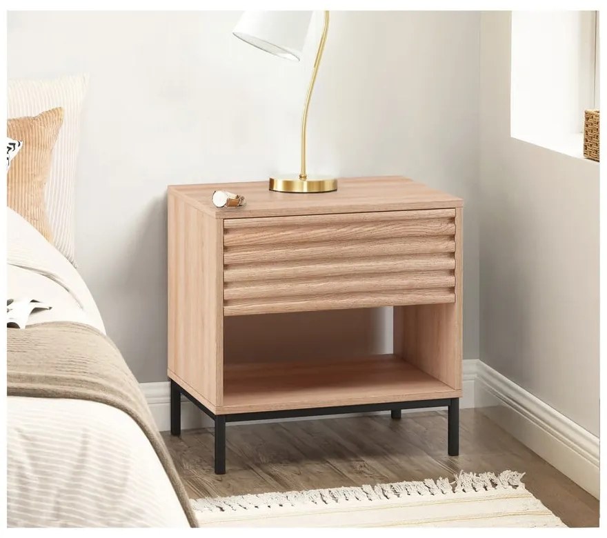 Natúr színű éjjeliszekrény tölgyfa dekoros asztallappal Celine – Støraa