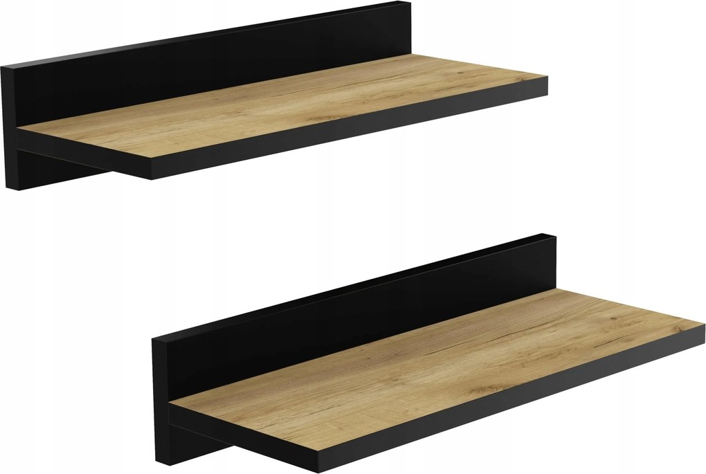 Szett 2X Polc 40 CM Fali Nappali Szoba Fekete Fali Díszléc