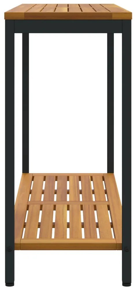 Kültéri Asztal Természetes és Fekete 35x110x75 cm Tömör Fa és Acél