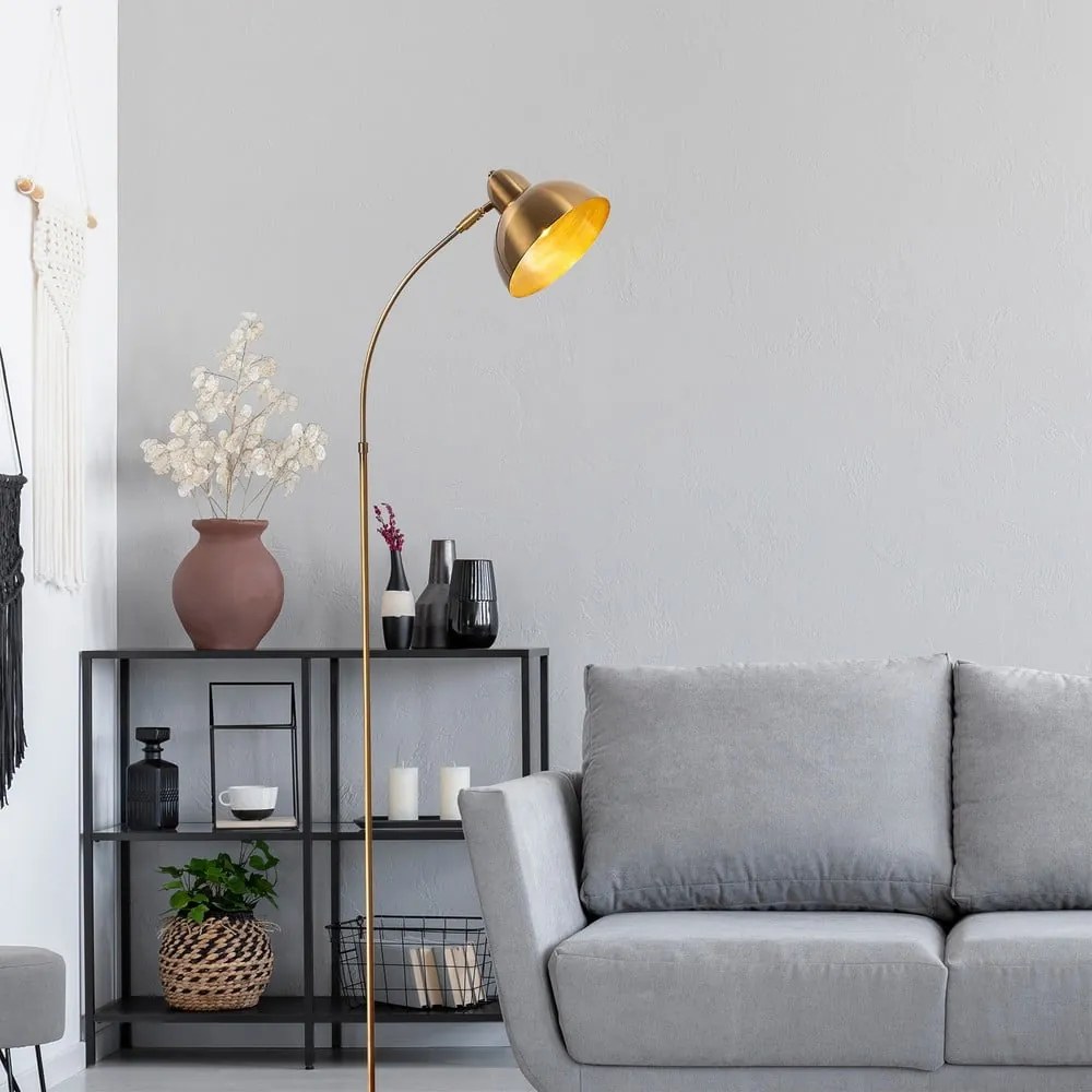 Sárgaréz színű állólámpa fém búrával (magasság 162 cm) Marzeo – Opviq lights