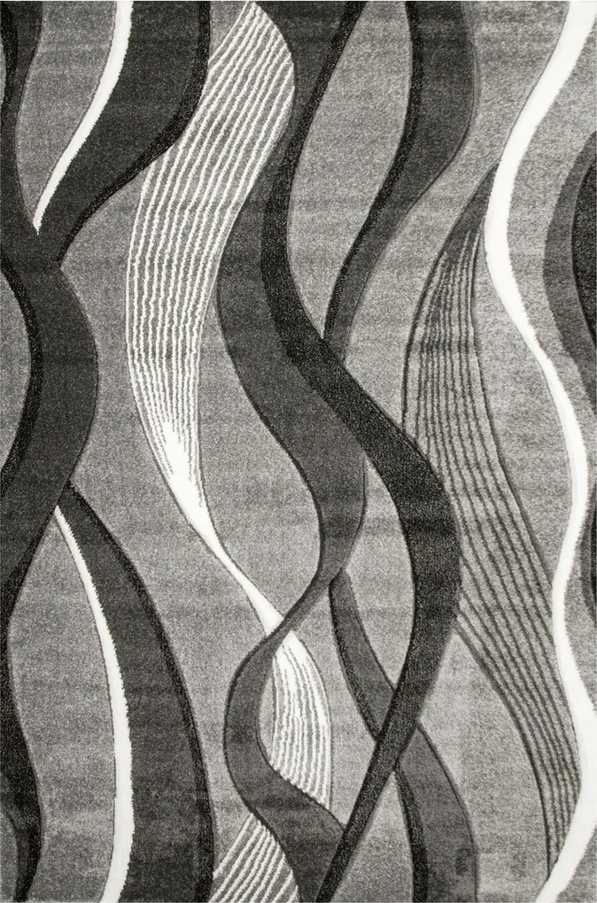 Szőnyeg Vastag Elegáns Szalag Szürke Fekete Nappaliba Amelia 80x150 cm