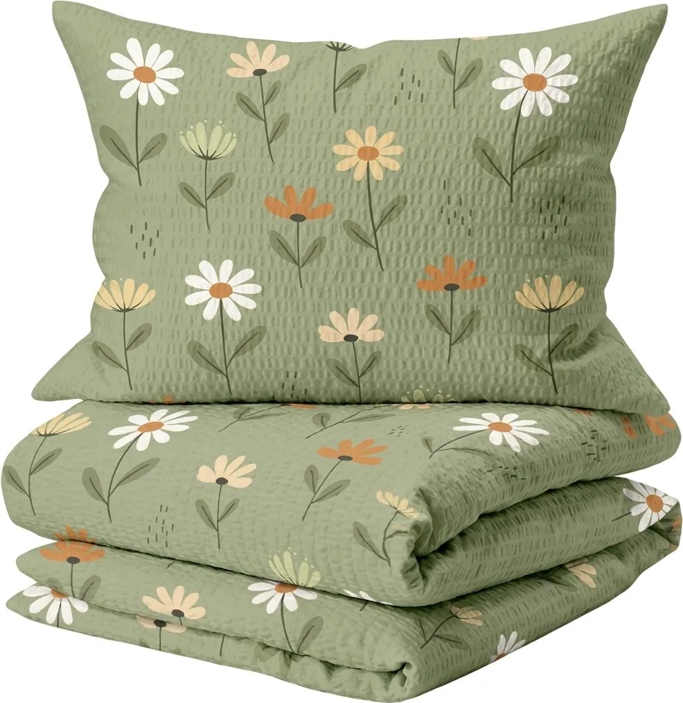 Krepp ágynemű kiságyba, Renforcé FLORAL NEST zöld Ágyneműhuzat mérete: 45 x 65 cm | 90 x 140 cm