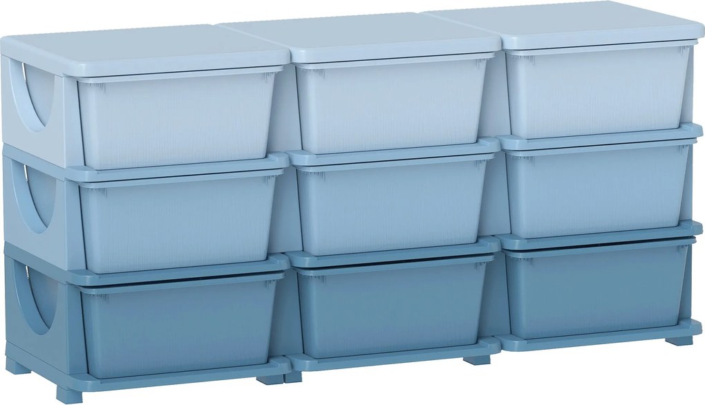 HOMCOM 9 fiókos gyerek tárolókomód – Játék- és tárolódobozok, kék, 113 × 37 × 56,5 cm – 3–6 éveseknek | Aosom