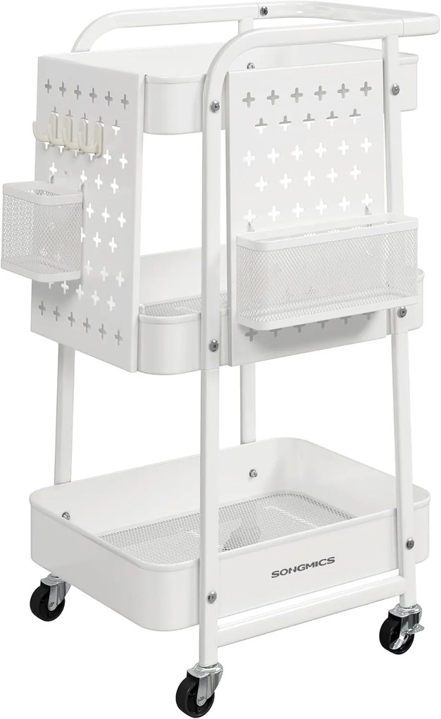 Tárolókocsi 3 fémhálós polccal fehér színben