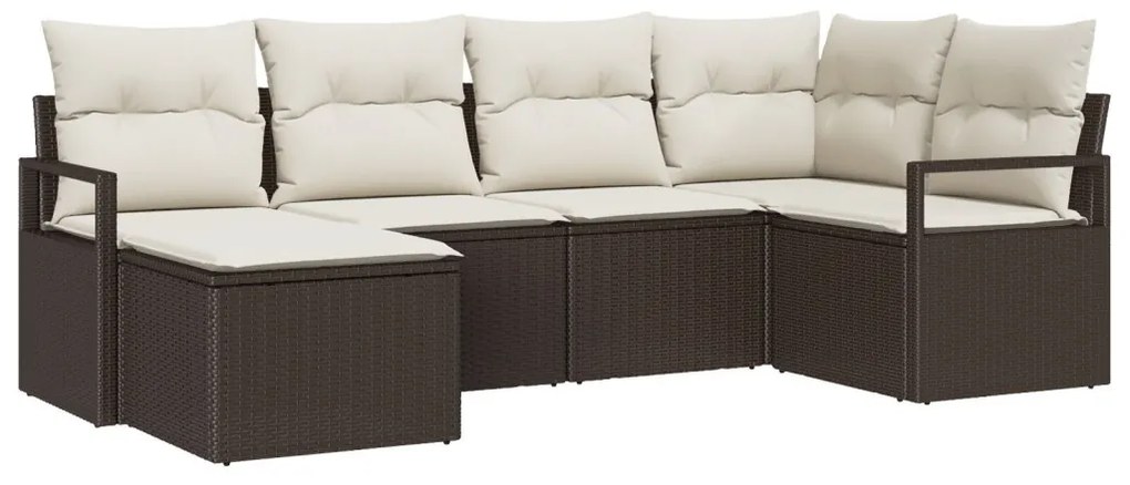 6 Részes Kerti Kanapé Szett Párnákkal Barna Poly Rattan, 2-Fős Kerti Kanapé Párnákkal Barna Poly Rattan