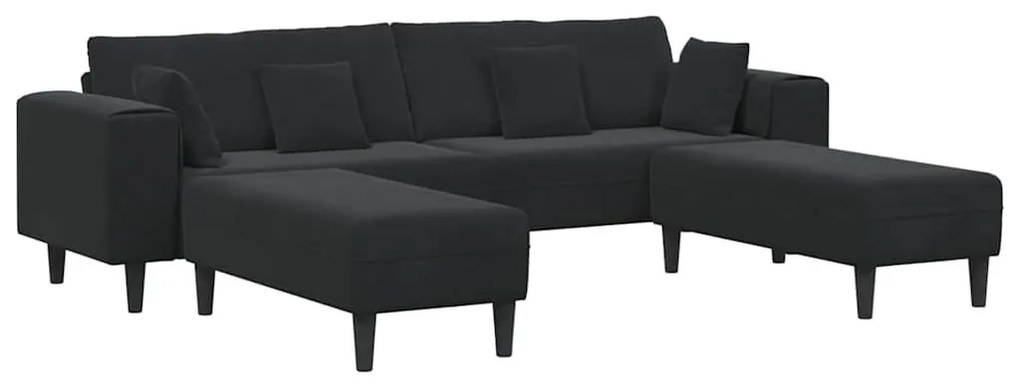 Bársony Kanapé párnával 3 pcs Fekete 208 cm Bársony
