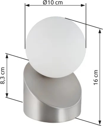 Globo 50300101 Asztali lámpa, fém nikkel matt, érintéses be/ki kapcsoló, ø: 100mm, M: 160mm, izzóval: 1x G9 LED 3W 230V, 330lm forrás, 275lm kimenet, 3000K