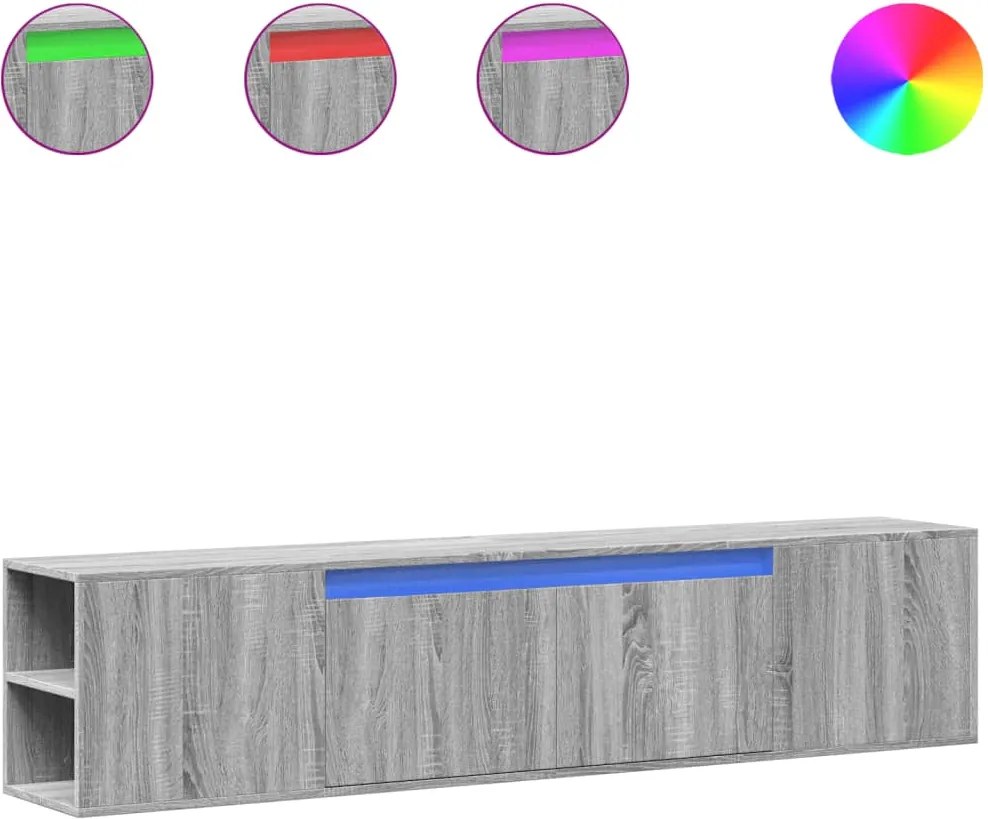 vidaXL szürke sonoma színű fali TV-szekrény LED-del 180 x 31 x 39,5 cm