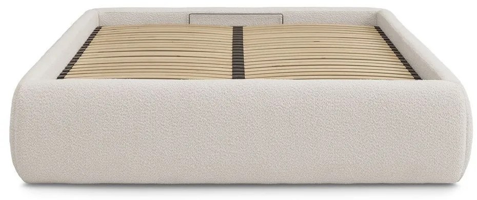 Fehér kárpitozott ágyneműtartós-ágytámla nélkül franciaágy ágyráccsal 180x200 cm Inera – Bobochic Paris