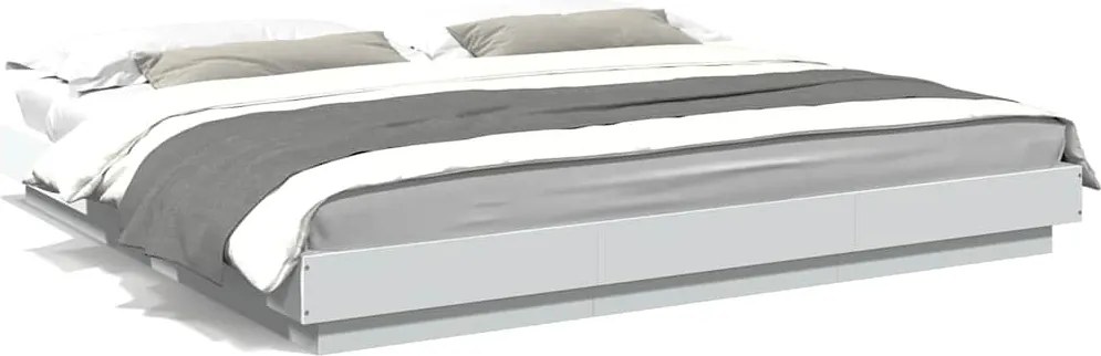 vidaXL fehér szerelt fa ágykeret LED-világítással 180 x 200 cm