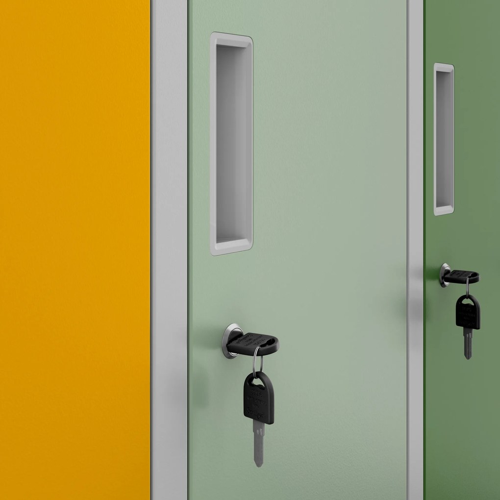 Fém szekrény, 10 rekeszes BARTUŚ, 1360 x 1500 x 450 mm, szürke-többszínű