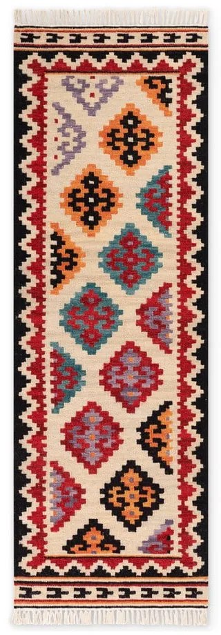 Piros kétoldalas kézi szövésű gyapjú futószőnyeg 60x190 cm Kamal Kian – Nouristan