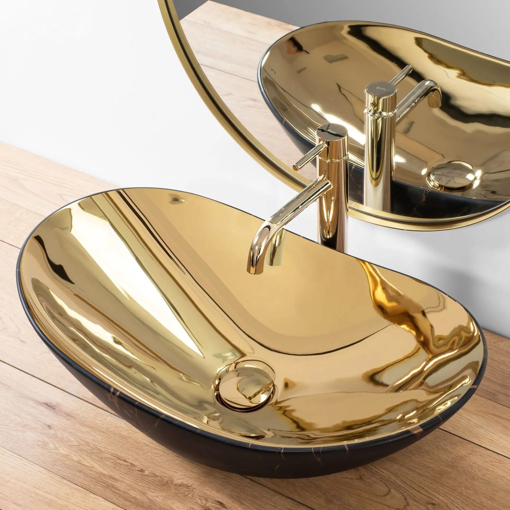 Pultos mosdó Rea Royal in Gold marble black mat