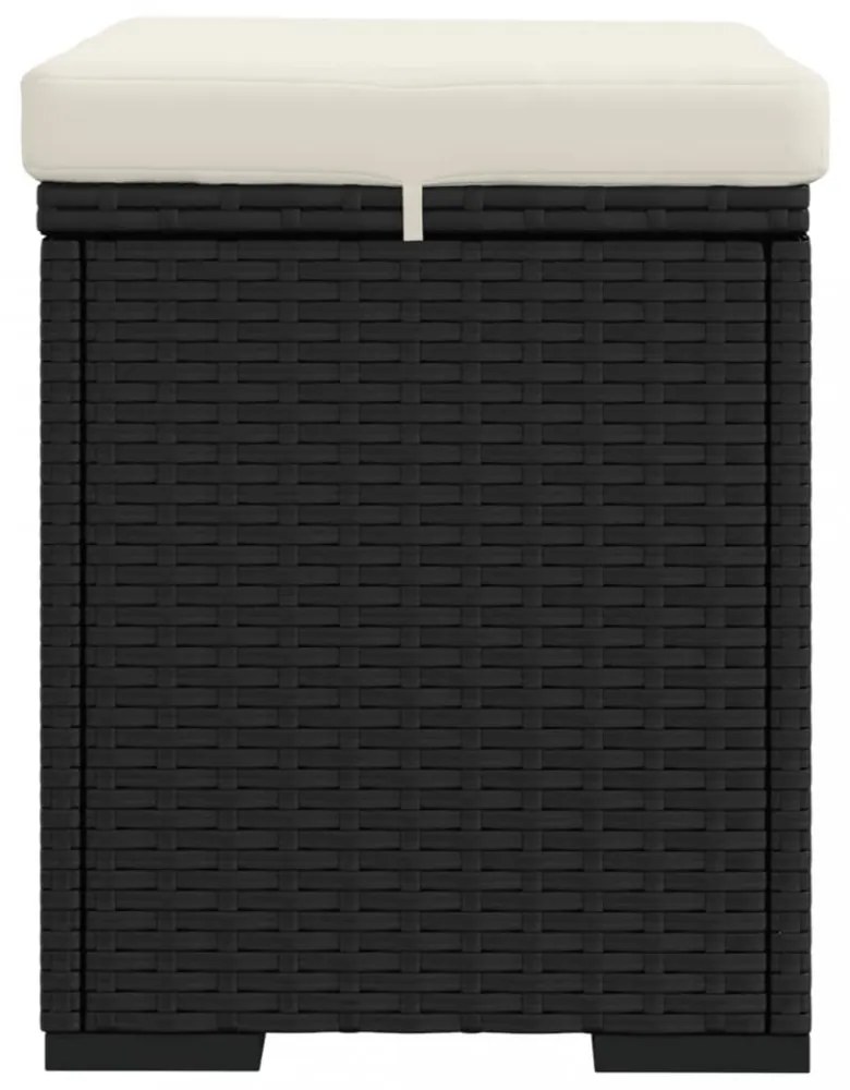 fekete polyrattan zsámoly párnával 40 x 30 x 40 cm