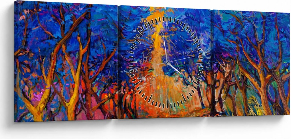 Kép - őszi fa koronák, modern impresszionizmus (órával) (90x30 cm)