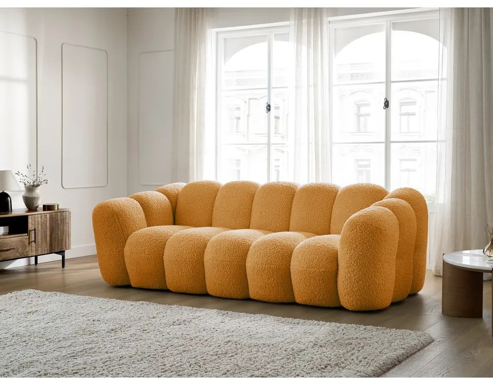Mustársárga buklé kanapé 232 cm Hippolyte – Bobochic Paris