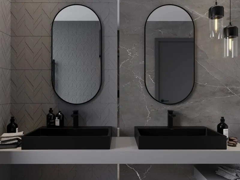 Mexen Loft fürdőszobai ovális tükör 100 x 50 cm, fekete keret - 9851-100-050-000-70