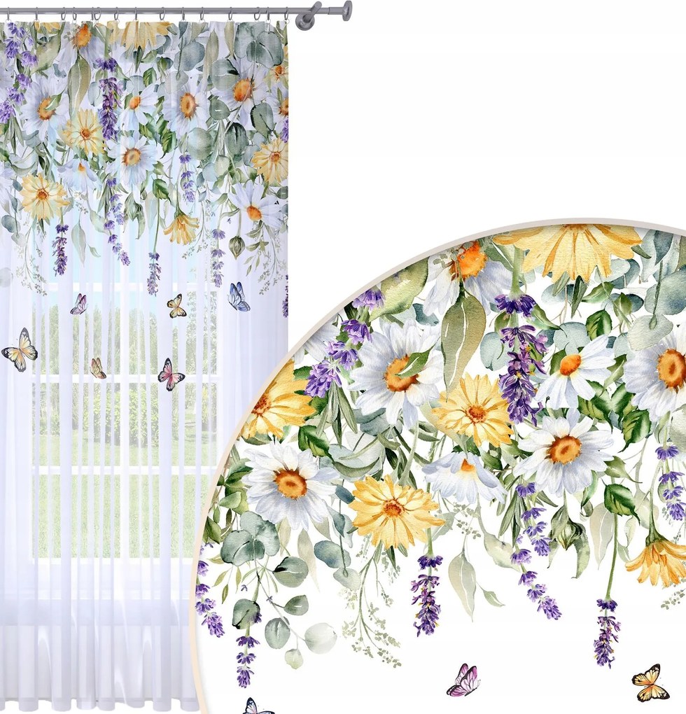 Függöny Kész Fátyol 140X240 Festett Mintás Béka Szalag Függöny Virágok 807