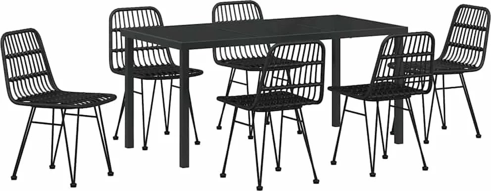 vidaXL Kert étkező szett 7 pcs Fekete Porszórt acél