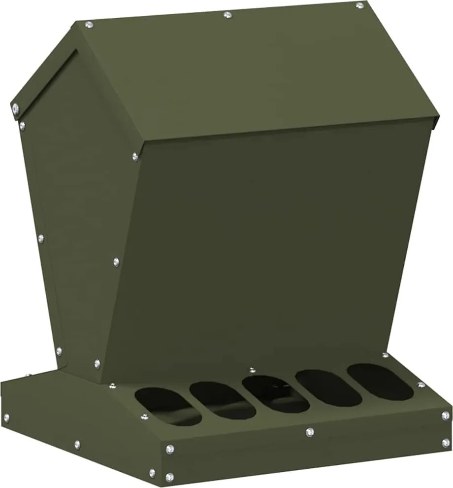 vidaXL Csirke etető Olajzöld 30 x 30 x 39 cm Hidegen Hengerelt Acél