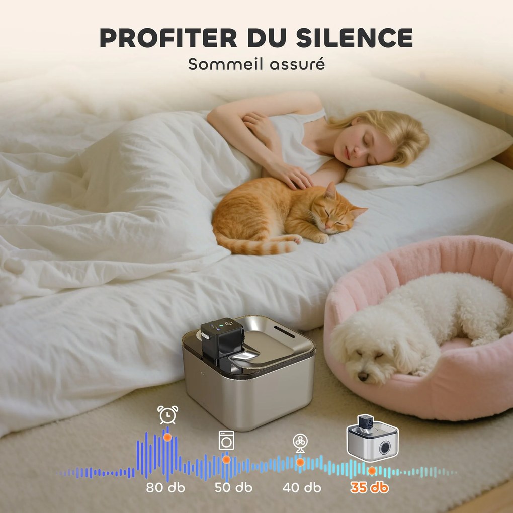 PawHut Automatikus Rozsdamentes Acél 4,2L Vezeték Nélküli Macska Ivóvályú, LED Jelzővel, Szuper Csendes Szivattyúval, 4,000 mAh Akkumulátorral, USB Tö