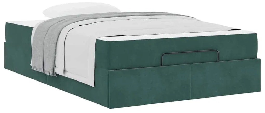 Ágykeret matracmal tárolóval Sötétzöld 140 x 190 cm Bársony