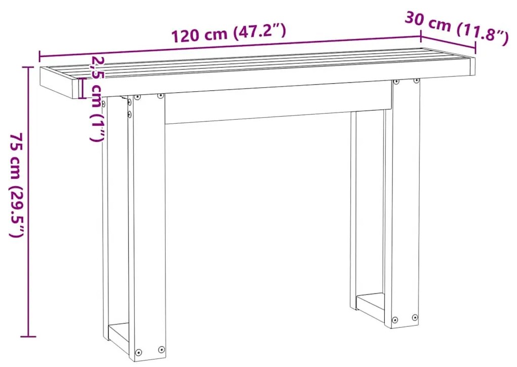 konzolasztal NOAIN U alakú lábak 120x30x75 cm tömör fa fenyőfa