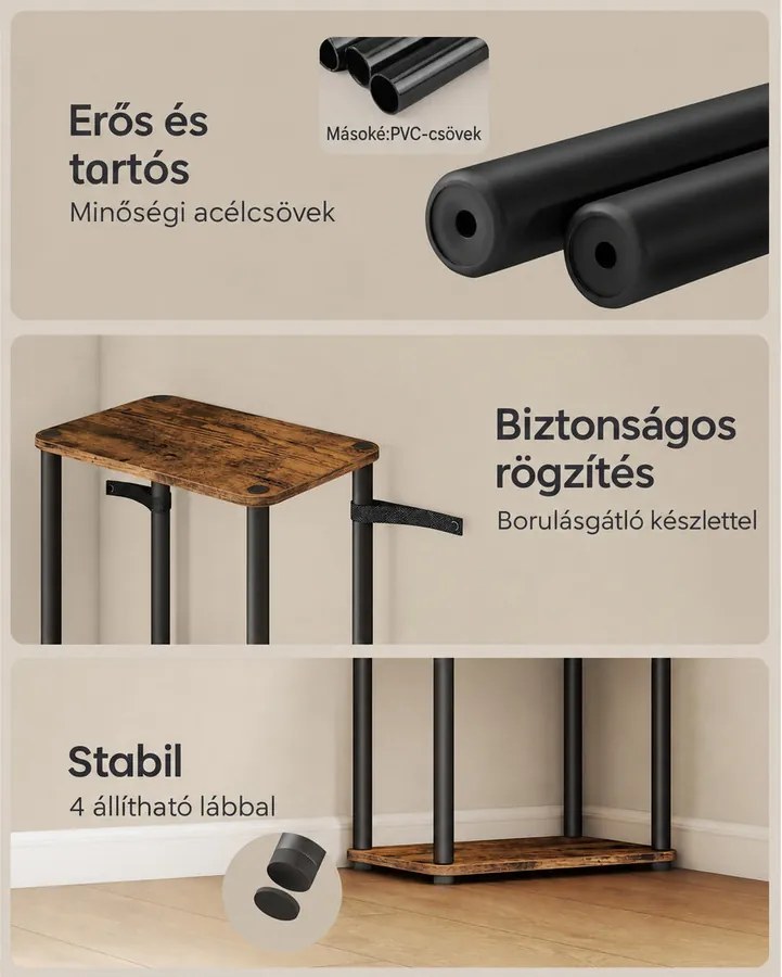 6 szintes álló tárolópolc, szerszám nélkül összeszerelhető, 38 x 23,8 x 173,4 cm, rusztikus barna és tintafekete