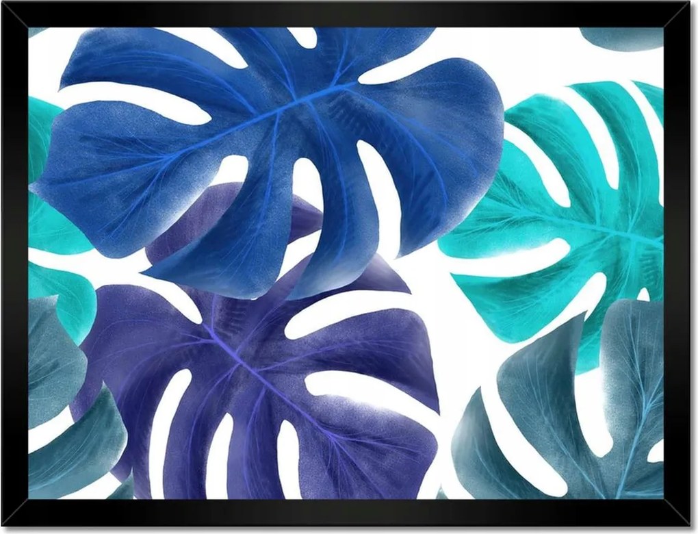 Poszter keretben 40x30 Monstera Levelek Kék