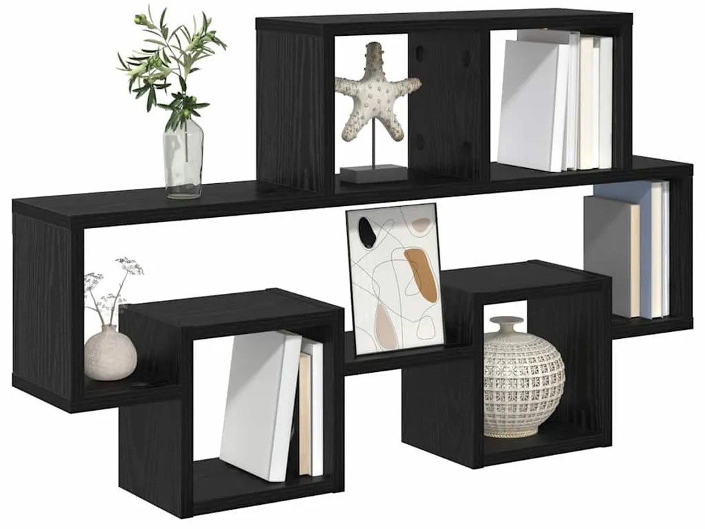 Falpolc polcokkal tárolóval Musta tammi 82 x 15 x 51 cm Faanyag