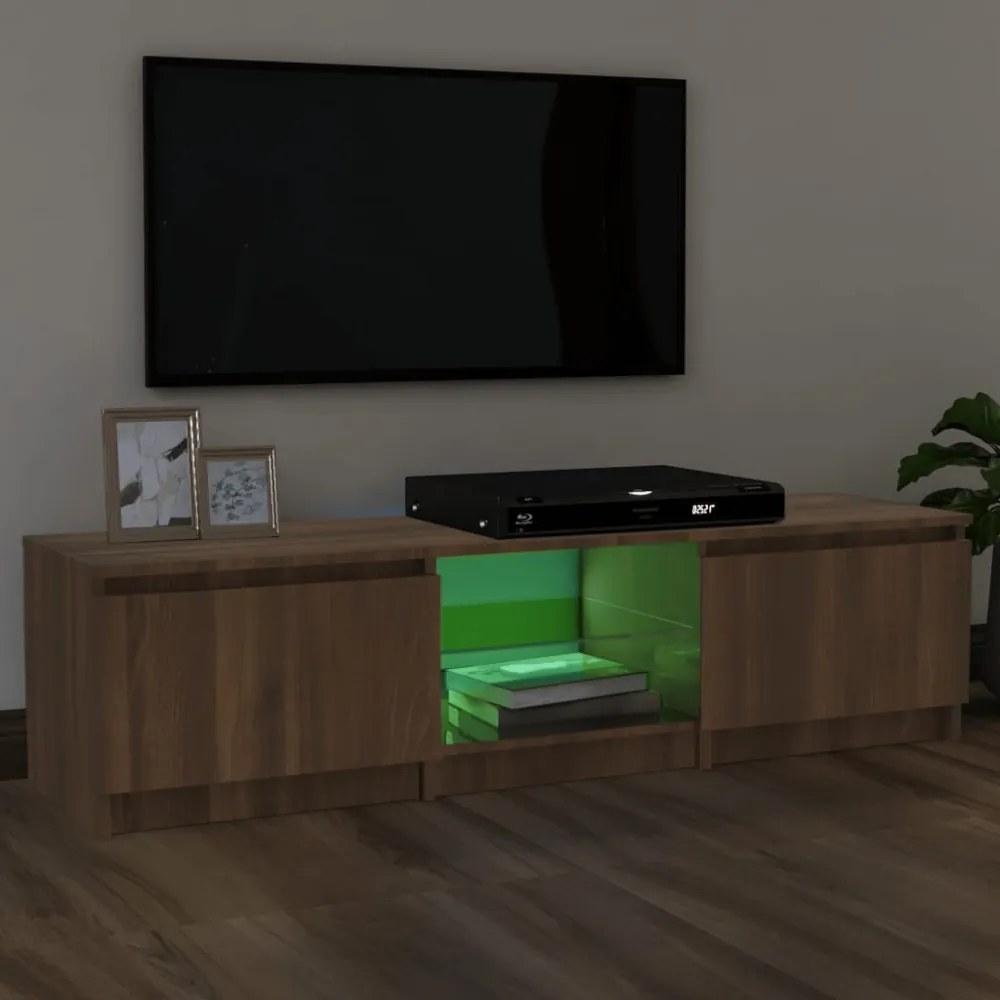 barna tölgyszínű TV-szekrény LED-ekkel 140 x 40 x 35,5 cm