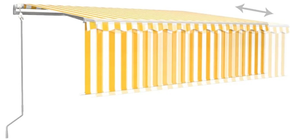 sárga-fehér redőnyös, LED-es, szélérzékelős napellenző 5x3 m