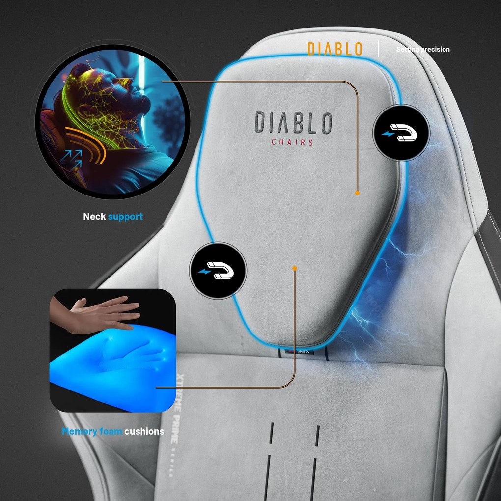 Gamer szék Normal Size, szürke-fekete: Diablo X-One Prime Nightwolf Moon