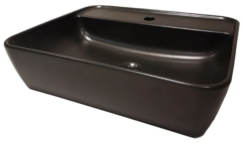 CeraStyle ONE - PULTRA ültethető - Top Counter- porcelán mosdó - MATT FEKETE - csaplyukas - 55 x45 cm