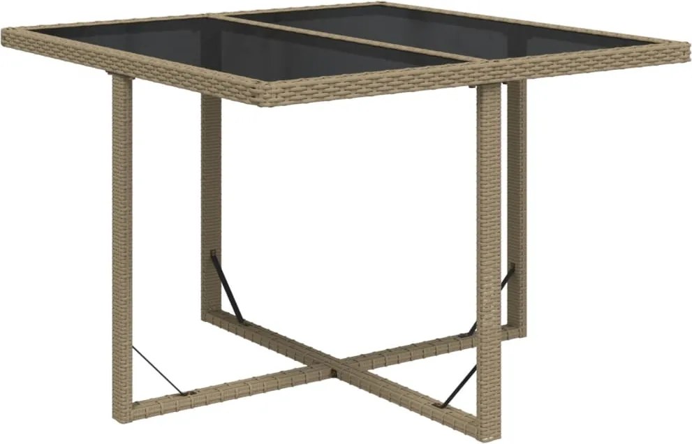 vidaXL bézs polyrattan és üveg kerti asztal 109 x 107 x 74 cm