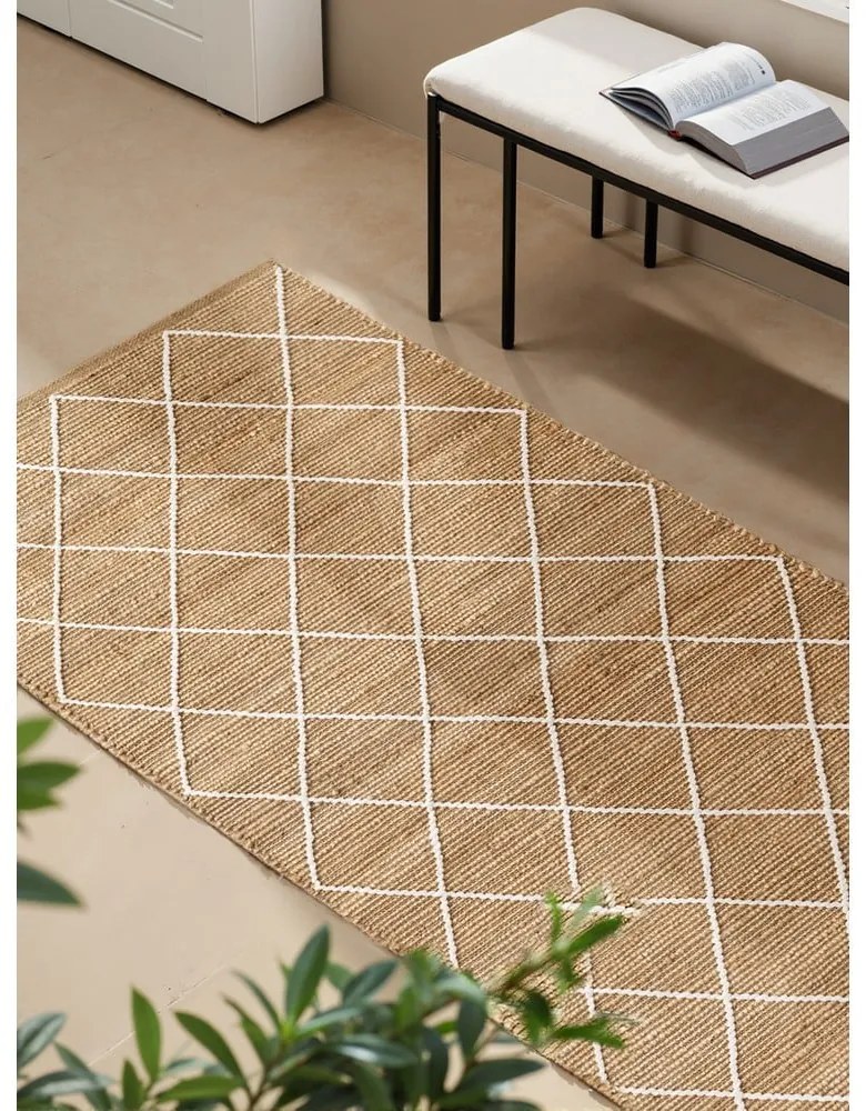 Natúr színű kézi szövésű juta futószőnyeg 80x200 cm Kunu – Hanse Home